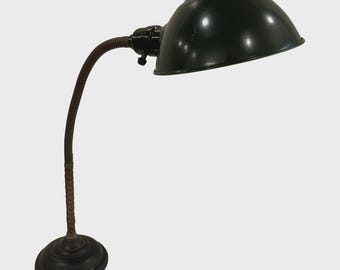 Antique Industrial Art Deco Gooseneck Desk Lamp | Early 20th Century Vintage Lighting Accent
