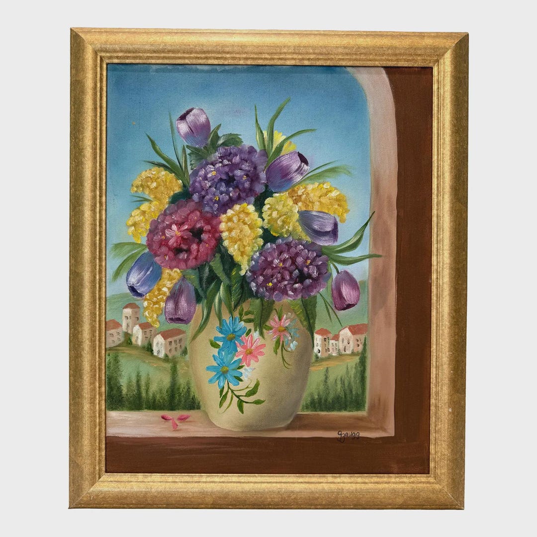 Vintage Floral Still Life Oil Painting | Gold Wood Frame, Signed - Etsy