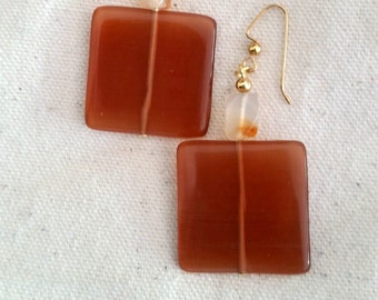 Carnelian and Glass Square Earrings
