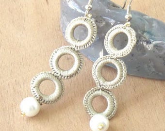 Turkish OYA Lace - Earring - Ring Beige/ Green*2colors/ Crocheted Jewelry Wedding Bib Flowers Accessories Dresses Jewelry