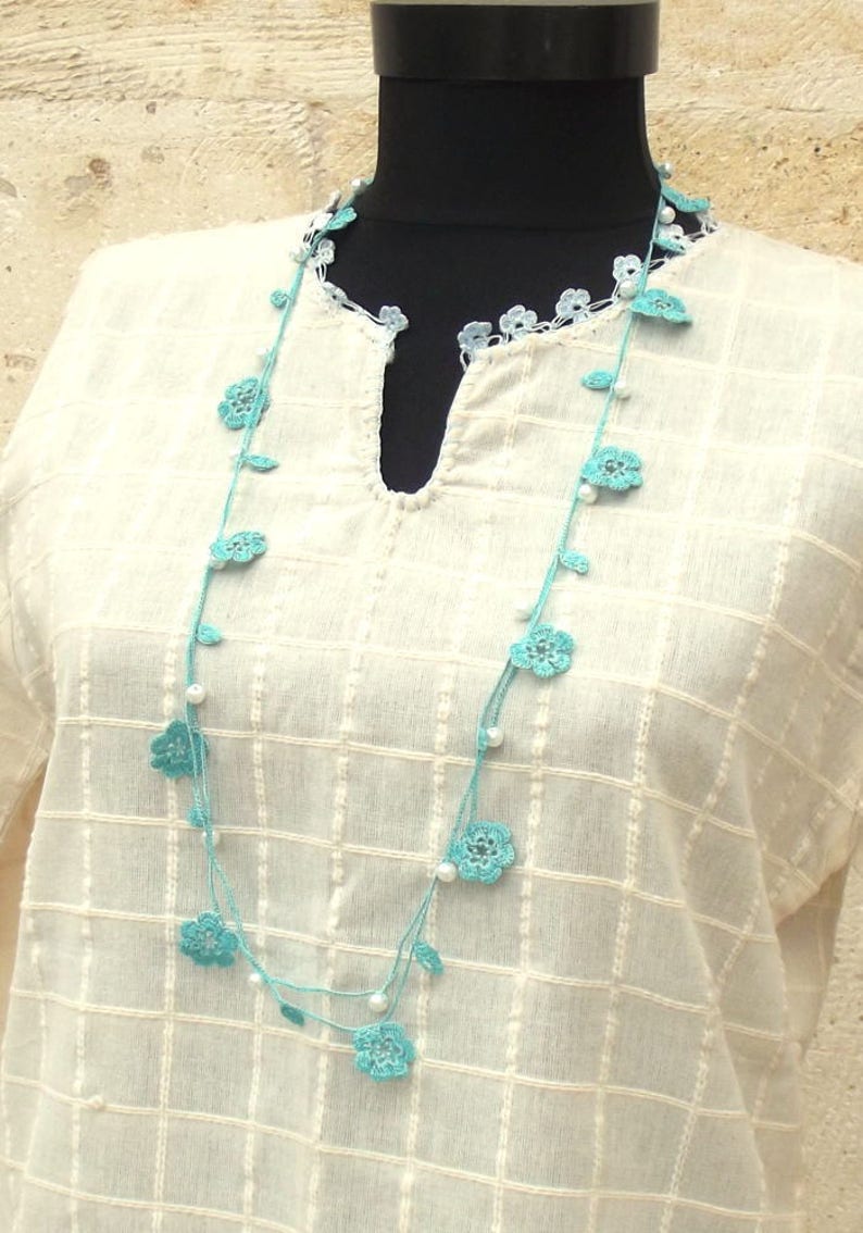 Turkish OYA Lace Crocheted Jewelry Wedding Bib Flowers Accessories Dresses Jewelry Flower/&Pearl Lariat