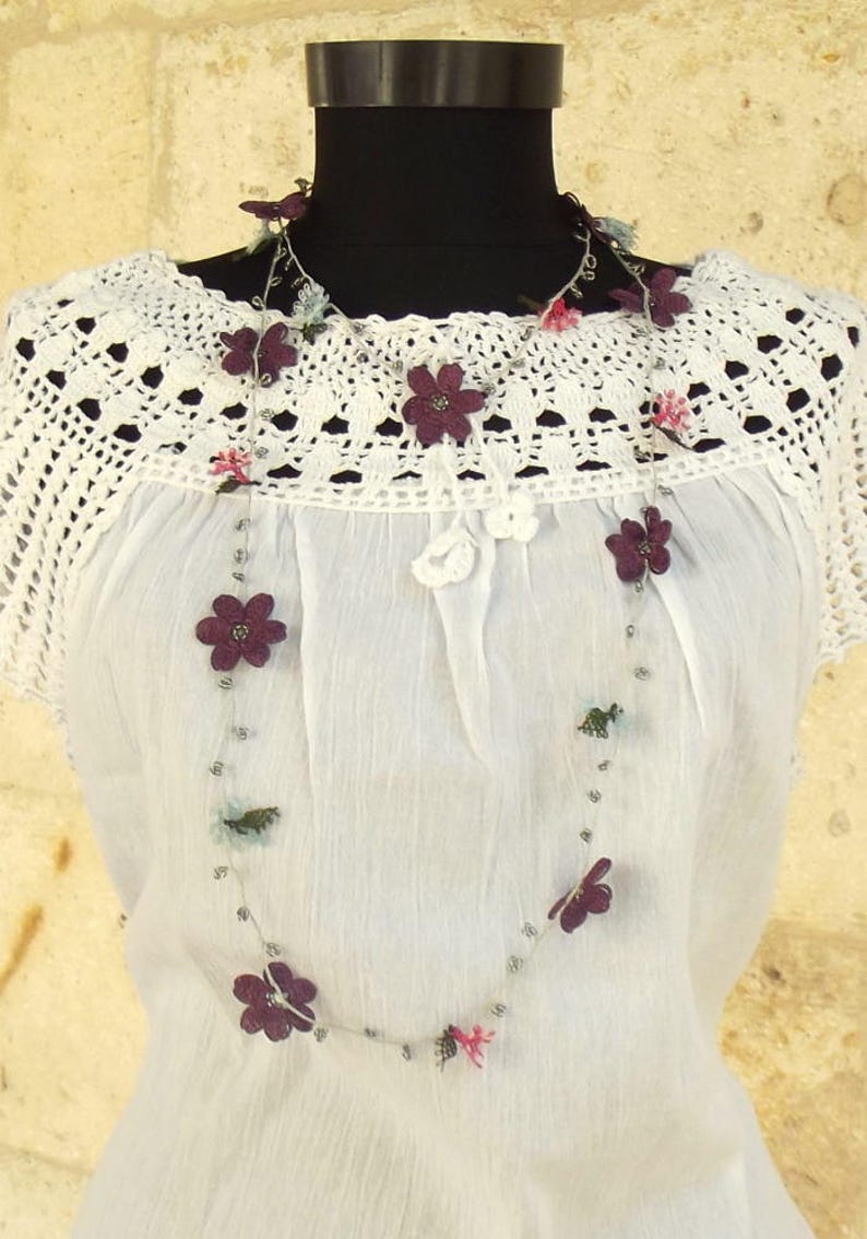 Turkish OYA Lace Lariat Necklace Flower Garden 5 Colors/ - Etsy