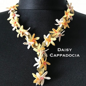 Turkish İğne OYA Lace - Needle Lace Necklace  - LUPINE Yellow - Wedding Bib Flowers Accessories Dresses Jewelry