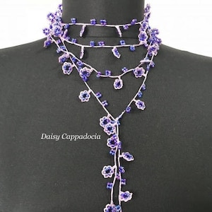 Turkish OYA Lace - Needle lace Necklace  - Lariat [Cascade] Purple - Dresses Jewelry