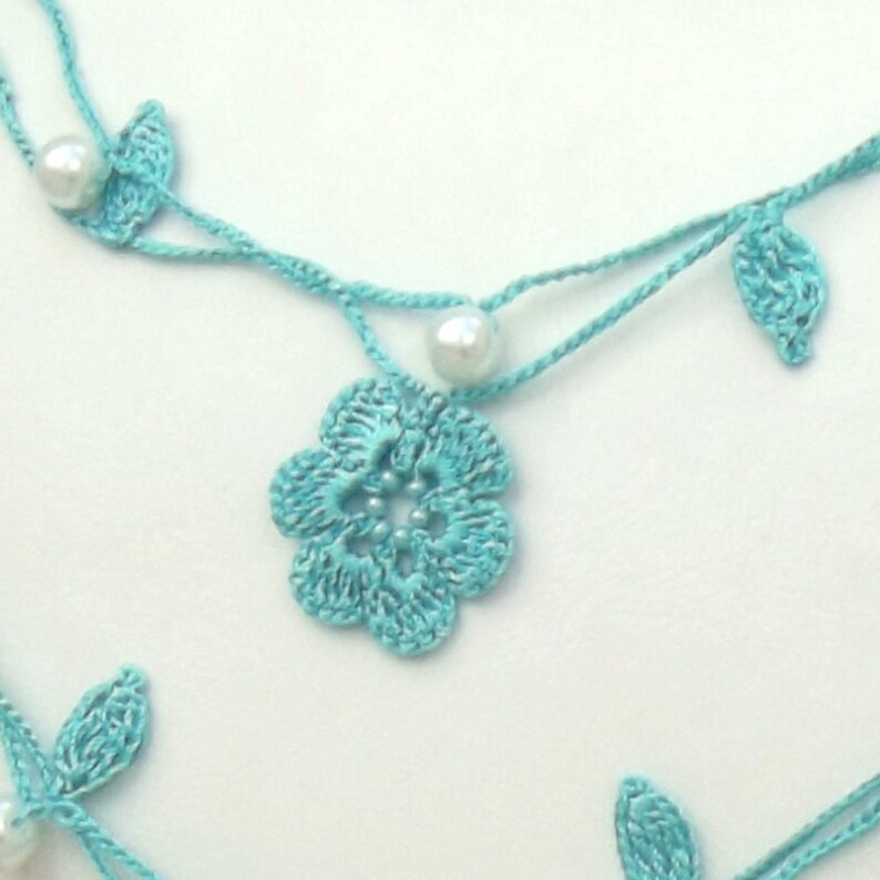 Turkish OYA Lace Crocheted Jewelry Wedding Bib Flowers Accessories Dresses Jewelry Flower/&Pearl Lariat