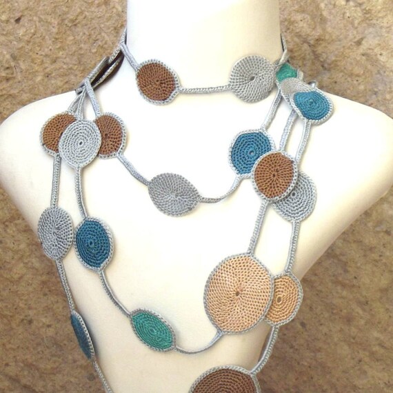 Items similar to Turkish OYA Lace - Lariat necklace - Drop-Blue & Gray ...