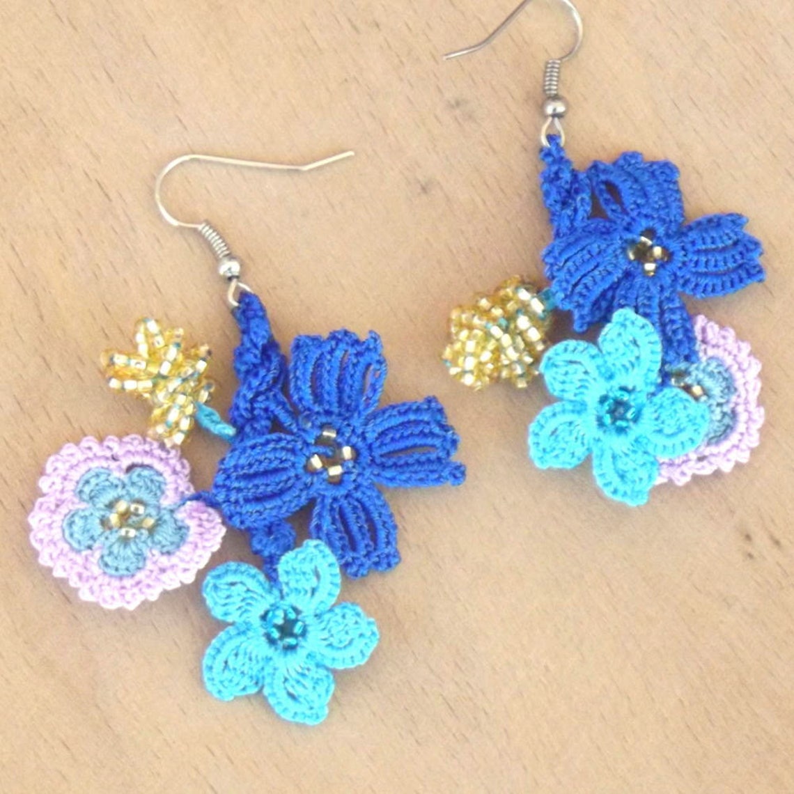Turkish OYA Lace Earring Bijou Ocean Blue Crocheted Etsy
