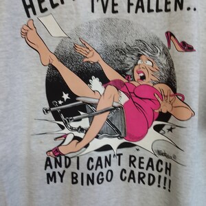 Funny Bingo shirt on an ASH Grey T-shirt on a Fruit of the loom T-shirt