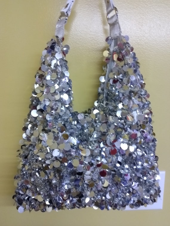 Silver Spangled beaded Special Occasion Purse extr