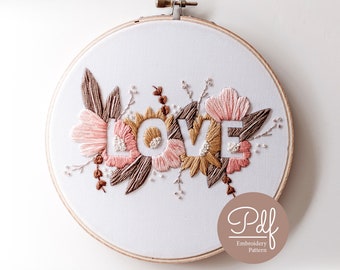 AMOUR - Motif de broderie - Palette douce - Téléchargement numérique PDF