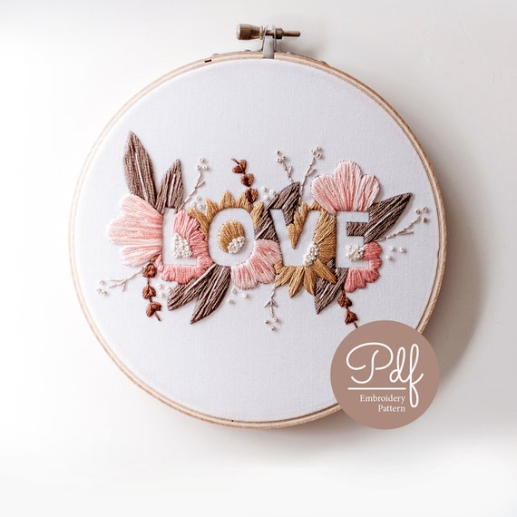 LOVE Embroidery Pattern Soft Palette PDF Digital Download 