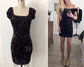 Vintage 90s Purple Velvet Empire Waist Mini Dress