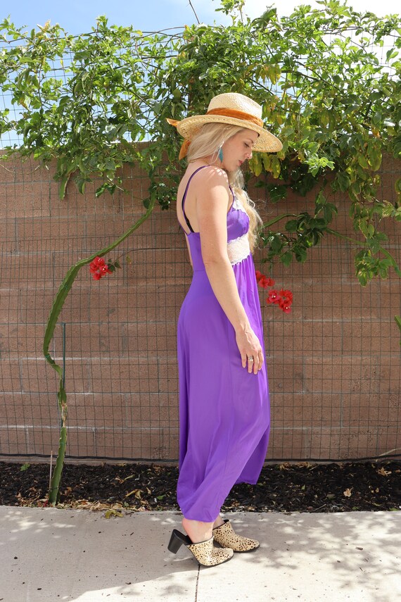70s Purple and Cream Lace Purple Maxi Dress - image 5