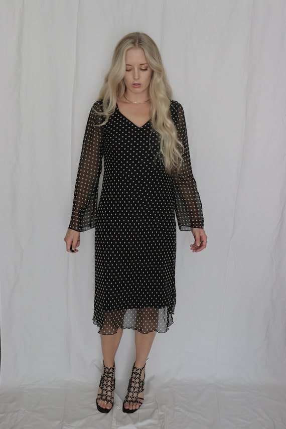 Vintage 90s Polka Dot Chiffon Bias Cut Long Sleev… - image 2