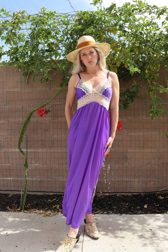70s Purple and Cream Lace Purple Maxi Dress - image 7