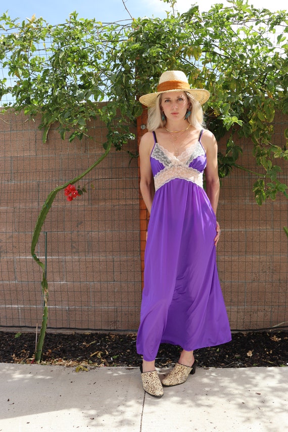 70s Purple and Cream Lace Purple Maxi Dress - image 10