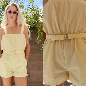 80s Pastel Yellow High Waisted Tank Jumps with Removable straps Danik of California Size Small
