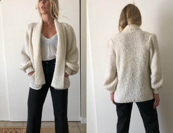 Vintage 80s Puff Sleeve Shoulder Pads White Fuzzy