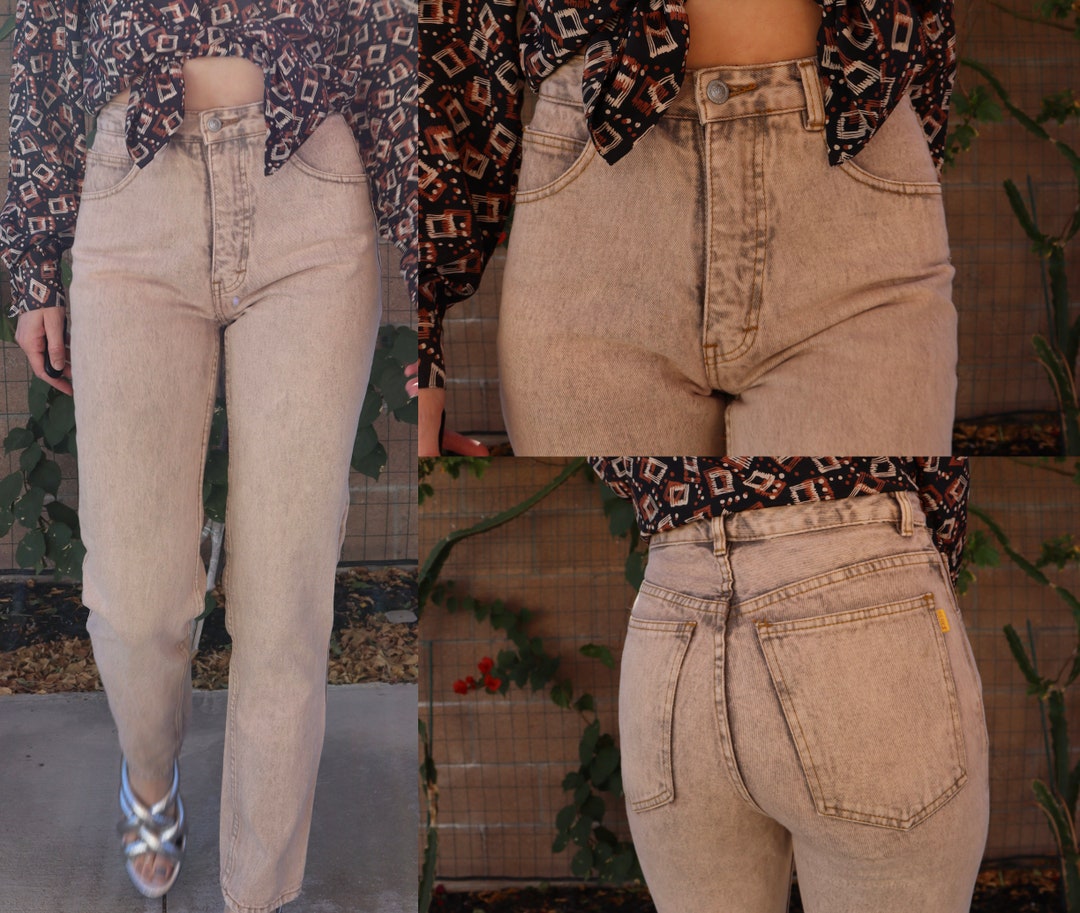 80s Acid Wash Tan High Waisted Skinny Ankle Jeans Jeanjer Contempo