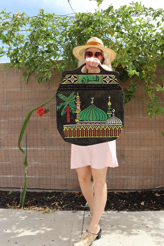 80s Arabic Mosque Design Plastic Beaded Bag with … - image 5