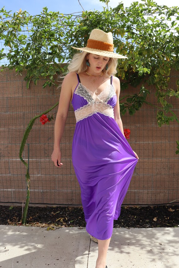 70s Purple and Cream Lace Purple Maxi Dress - image 2