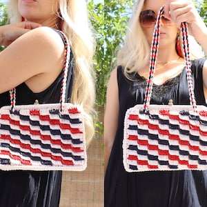 50s Woven Red White and Blue Clutch Purse Clutch Hand Shoulder Bag
