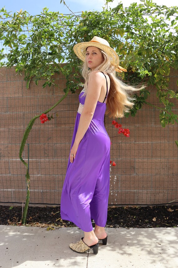 70s Purple and Cream Lace Purple Maxi Dress - image 4