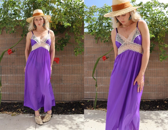 70s Purple and Cream Lace Purple Maxi Dress - Etsy UK