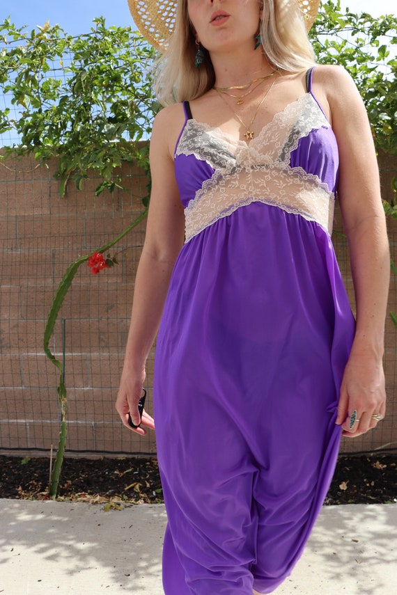 70s Purple and Cream Lace Purple Maxi Dress - image 8
