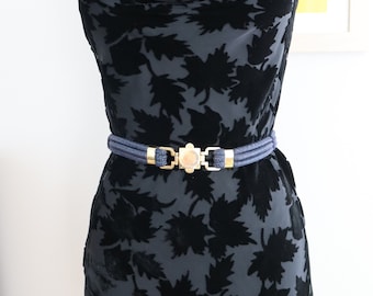 80s Navy Stretch Rope Belt with Unique Gold Buckle Made in Spain