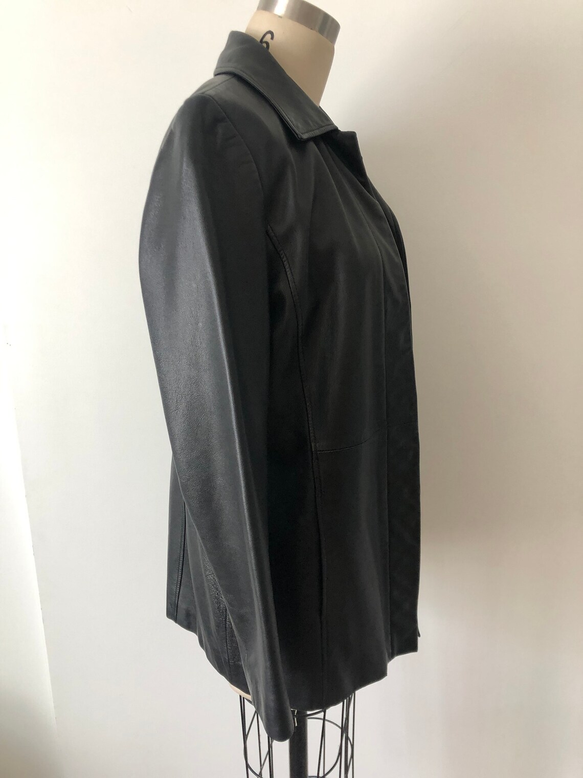 Y2K Super Soft Black Leather Snap Button Collared Jacket Coat | Etsy