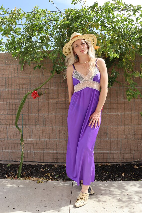 70s Purple and Cream Lace Purple Maxi Dress - image 3