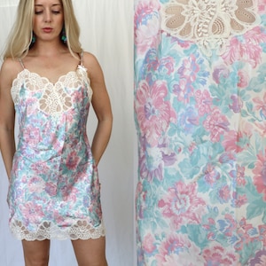 Oscar de la Renta Lingerie Années 90 Floral New with Tag - Robe nuisette soyeuse