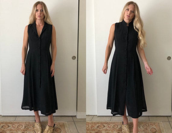 Vintage 50s style 90s Dress Texture Black Chiffon