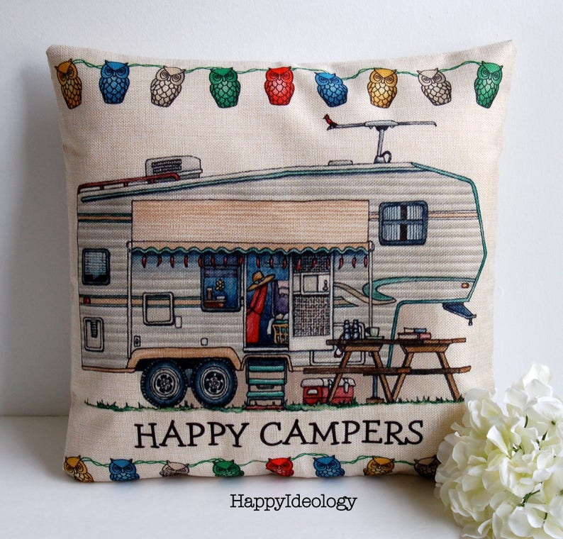 RV Campers Cushion Cover.happy Campers Pillow Case.vintage RV Etsy