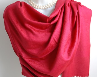 Bufanda Pashmina Roja.Pashmina/Chawl Rojo Borgoña.Bufandas de Otoño/Invierno.Bufanda Pashmina Formal. Chal de noche de vacaciones. Pashmina de boda.