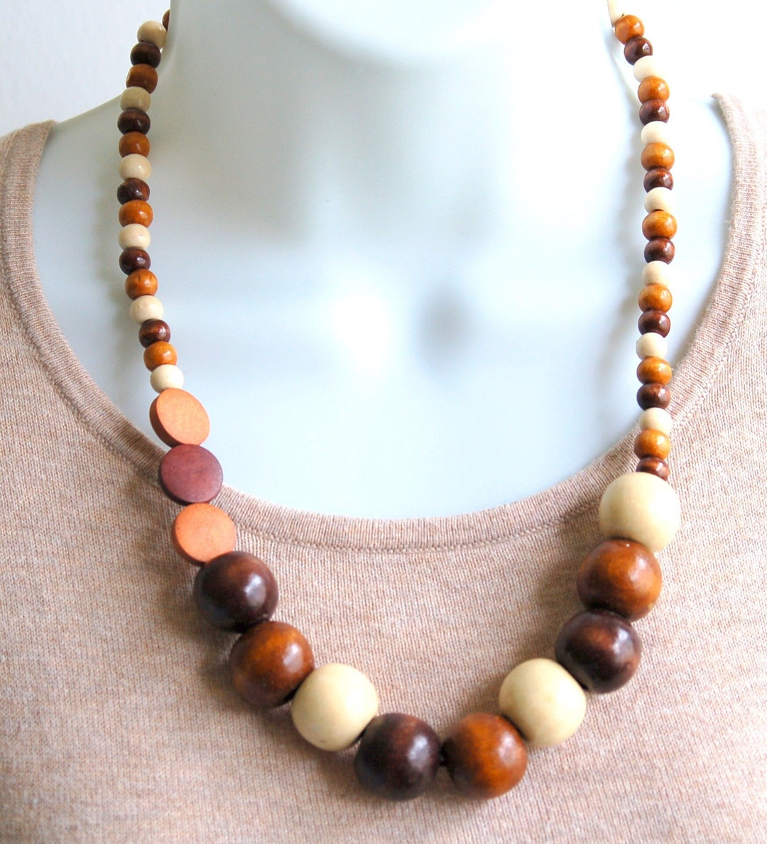 Chunky Round Wooden Bead Necklace/ Brown - 60cm L | eBay