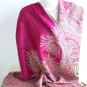 Pashmina.Pashmina réversible rose fuchsia.Foulards d'hiver chauds.Écharpe de mariage.Châle de soirée/étole.Mère de la mariée.Châle rose vif image 5