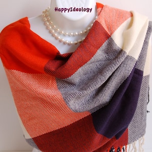 Große karierte Scarf.Autumn/Winter Schals.Blau/rot/weiß/Orange karierten Schal.Oversized Tartan Scarf.Check Decke Scarf.Multicolor Winter Schal