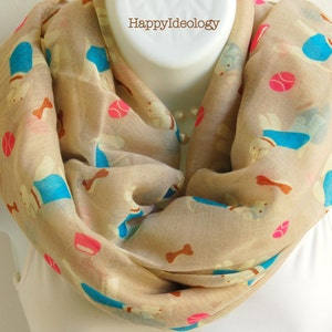 Dog Print Long Scarf. Beige with White Dog Pattern Scarf. Dog Print  Scarves. Spring Scarf.Summer Scarf. Dog Lover Gift.Cute Scarf