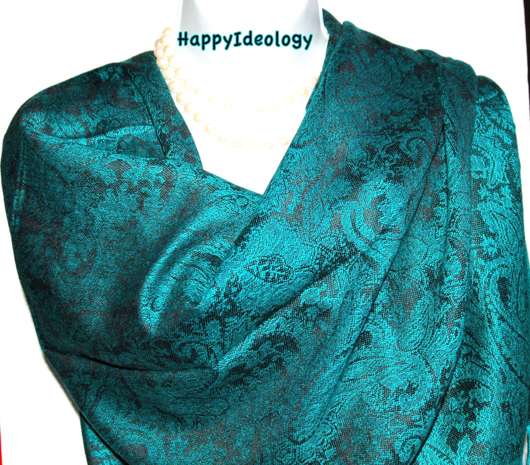 Green Pashmina Scarf.green Turquoise/black Pashmina/shawl.fall/winter