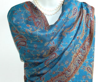 Pashmina.Écharpe pashmina motif cachemire bleu turquoise.Foulards automne/hiver.Châle/écharpe de mariage.Châle de soirée.Écharpe bohème.Mère de la mariée