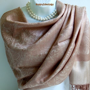 Pashmina Scarf.Light Beige & Brown Pashmina/Shawl.Summer, Fall,Winter Scarves.Formal Pashmina Scarf.Evening Wrap/Shawl.Wedding Shawl