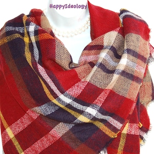 Übergroße Decke Scarf.Plaid kariert kariert Schal.Herbst Scarf.Warm Winter Schals.Blau, rot, plaid Scarf.Multicolor Winter Shawl.Scottish Tartan