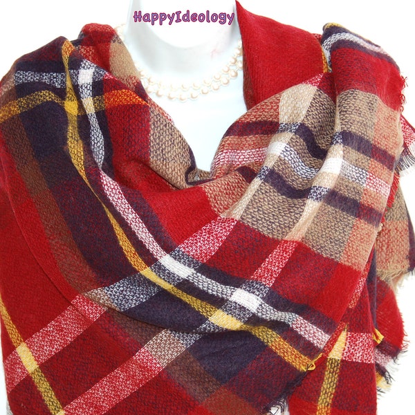 Oversized Blanket Scarf.Plaid Checked Scarf.Autumn Scarf.Warm Winter Scarves.Blue,Red,Plaid Scarf.Multicolor Winter Shawl.Scottish Tartan