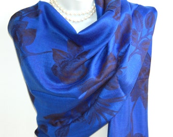 Blue Pashmina Scarf.Royal Blue & Black Pashmina/Shawl.Summer/Winter Scarves.Elegant Silky Pashmina Scarf/Shawl.Formal Shawl.Evening Wrap