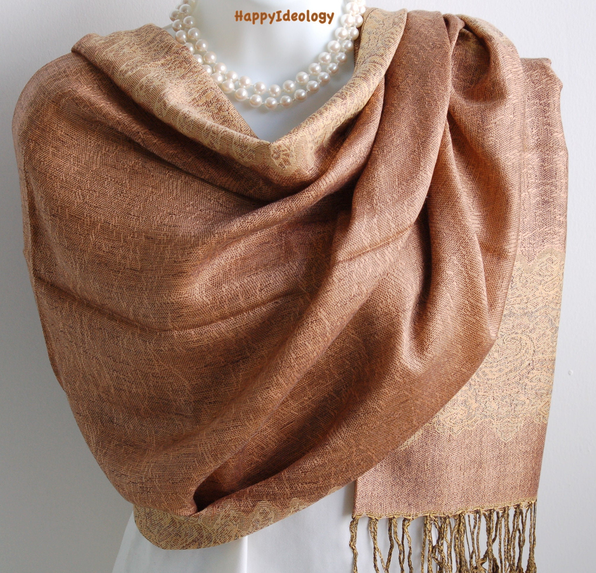 Spotty Brown and tan reversible pashmina scarf scarves shawl wrap present gift
