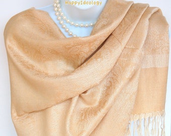 Beige Pashmina Scarf. Golden Beige Pashmina Scarf/Shawl.Elegant Silky Pashmina Scarf.Wedding Wrap/Scarves/Shawl.Evening Wrap.Formal Shawl