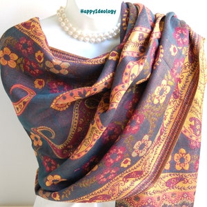 Pashmina.Blue Teal & Gold Pashmina.Autumn/Winter Scarves.Wedding Wrap/Shawl.Formal Evening Shawl.Boho Scarf.Mother of The Bride
