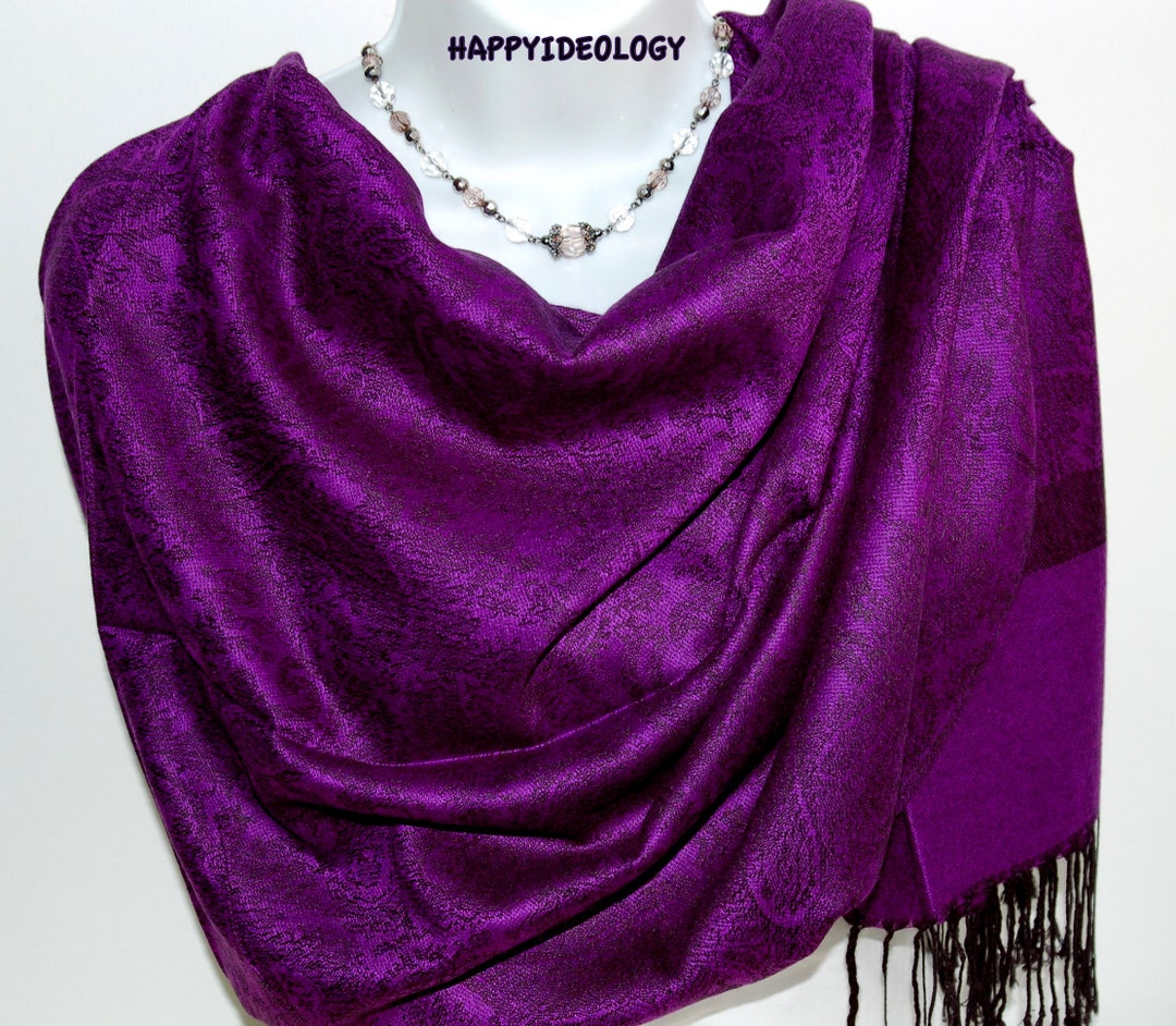 Purple Pashmina Scarf.dark Purple & Black Pashmina/shawl.silky